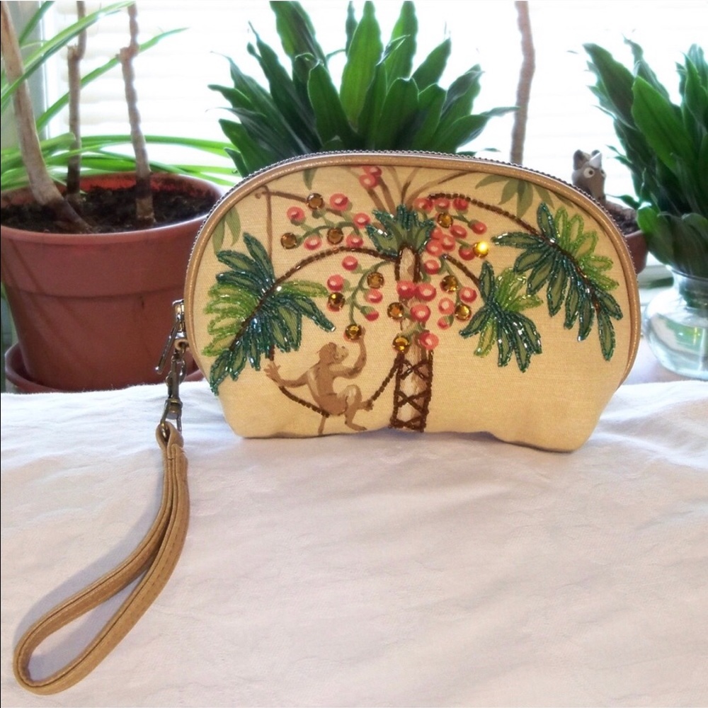 Isabella Fiore Beaded Monkey Palm Jungle Wristlet